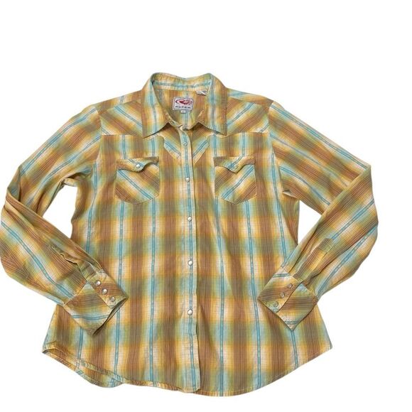 ROPER Plaid Snap Button-Up Shirt in Yellow and Blue Size Large - Picture 1 of 6